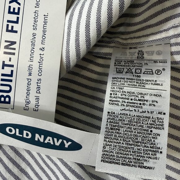 Old Navy Everyday Button Front Shirt Built-In-Flex Oxford Gray Stripe Mens XL - Picture 8 of 9
